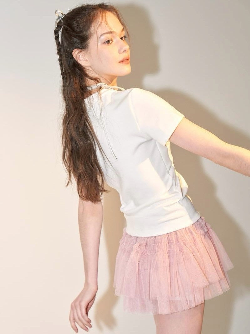 【ODDONEOUT】TUCKING MASH SKIRT / 【オッドワンアウト】タッキングメッシュフリルレーススカート