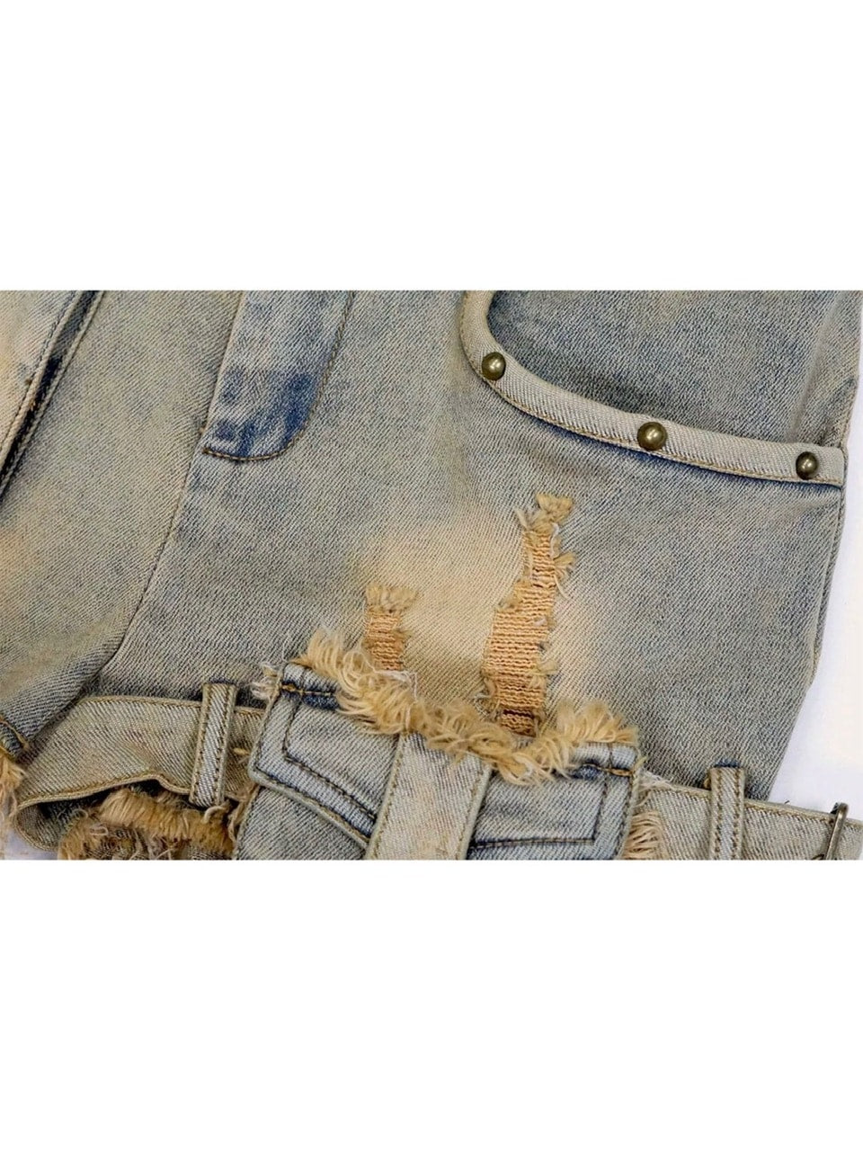 【Cest Nous】Blue-green faded denim shorts / 【セヌー】ウォッシングデニムショートパンツ