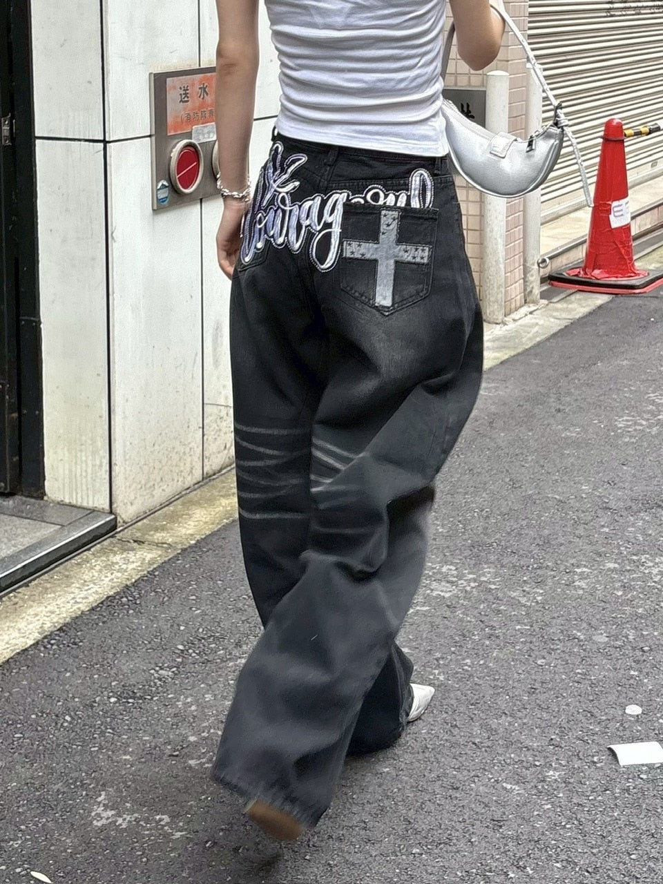 受注制【Never mind the XU】back print wide denim pants / 【ネバーマインドザエックスユー】バックプリントワイドデニムパンツ