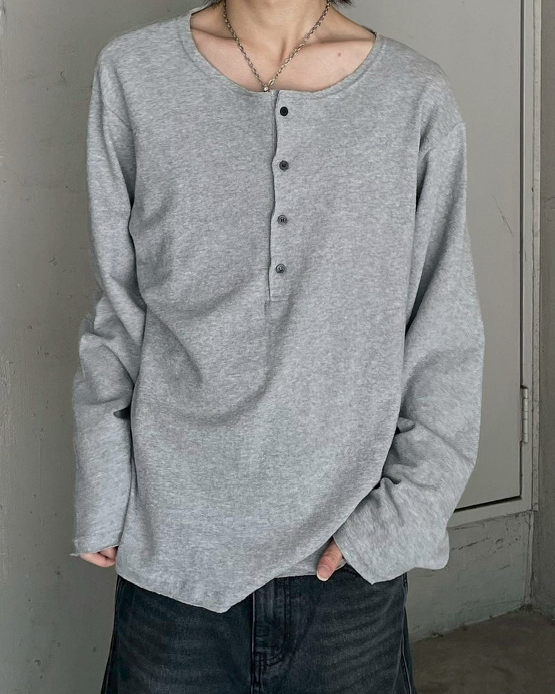 大阪店WEB限定受注制【Chikashitsu +】henry neck loose long sleeve (2color)