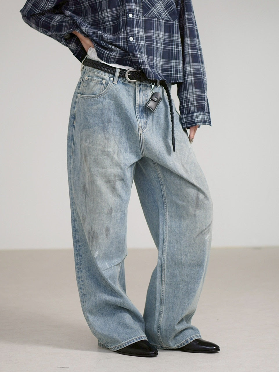 【Chikashitsu +】dirty wash semi wide denim (2color) / 【チカシツプラス】ダーティーウォッシングセミワイドデニムパンツ