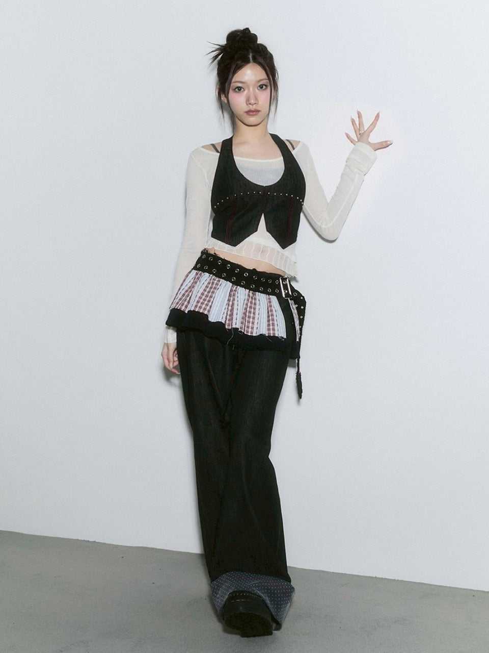 【CHERRYQUIRI】sheer layered unbal sleeve / 【チェリーキュリー】シアーレイヤードアンバランス長袖トップス