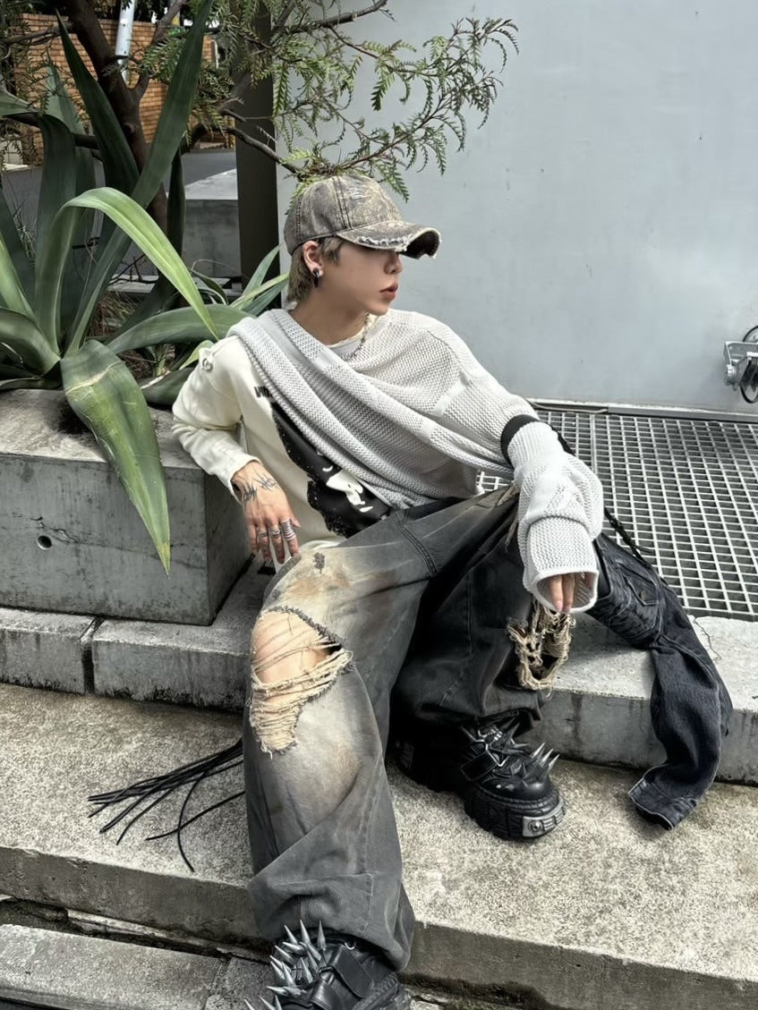 受注制【Never mind the XU】balloon damage denim pants