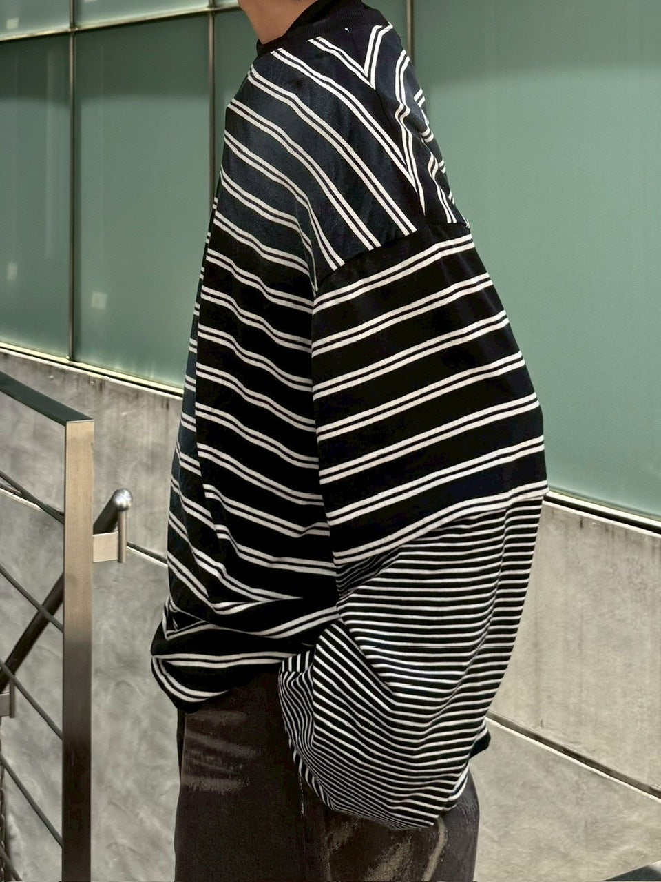 【Chikashitsu +】oversized layered border washed long sleeve / 【チカシツプラス】オーバーサイズウォッシュドレイヤードボーダー長袖Tシャツ(2color)