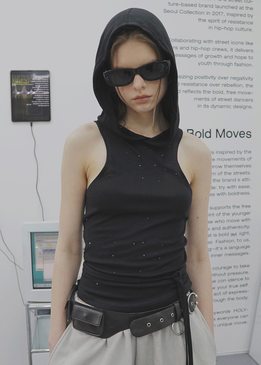 【HOLY NUMBER 7】GIRL'S HIP HOP CUBIC HOODIE SLEEVELESS