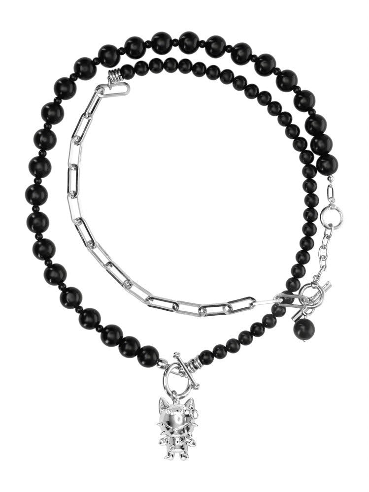 【BLACK PURPLE】Cattus onyx multi-wrap necklace