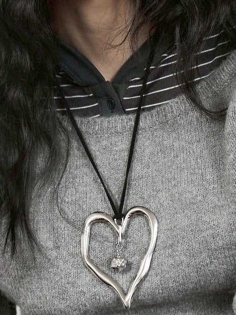 【BLACK PURPLE】Big Rough Heart Leather Necklace