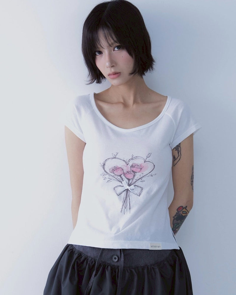 【SETSETSET】ROSE HEART T SHIRTS