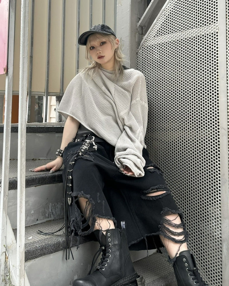受注制【Never mind the XU】damage denim half pants
