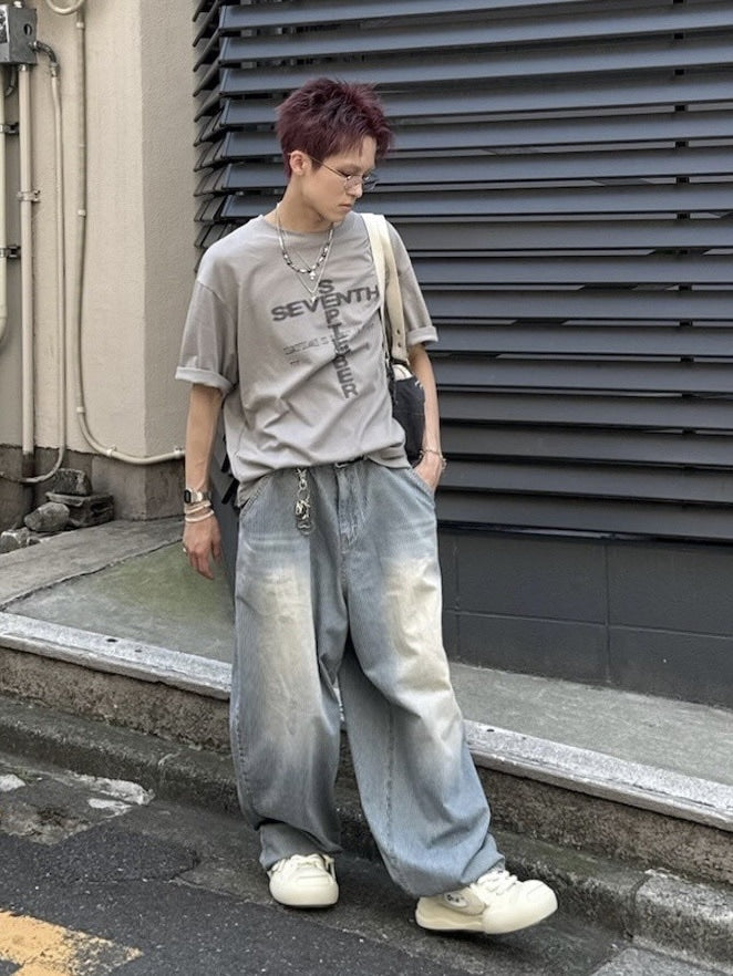 受注制【nmtc +】stripe wash wide denim pants (2color) / 【エヌエムティーシープラス】ストライプボーダーウォッシュワイドデニムパンツ