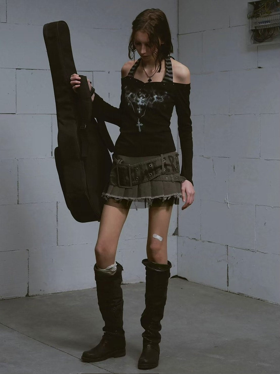 【Cest Nous】Printed Belted Pleated Skirt