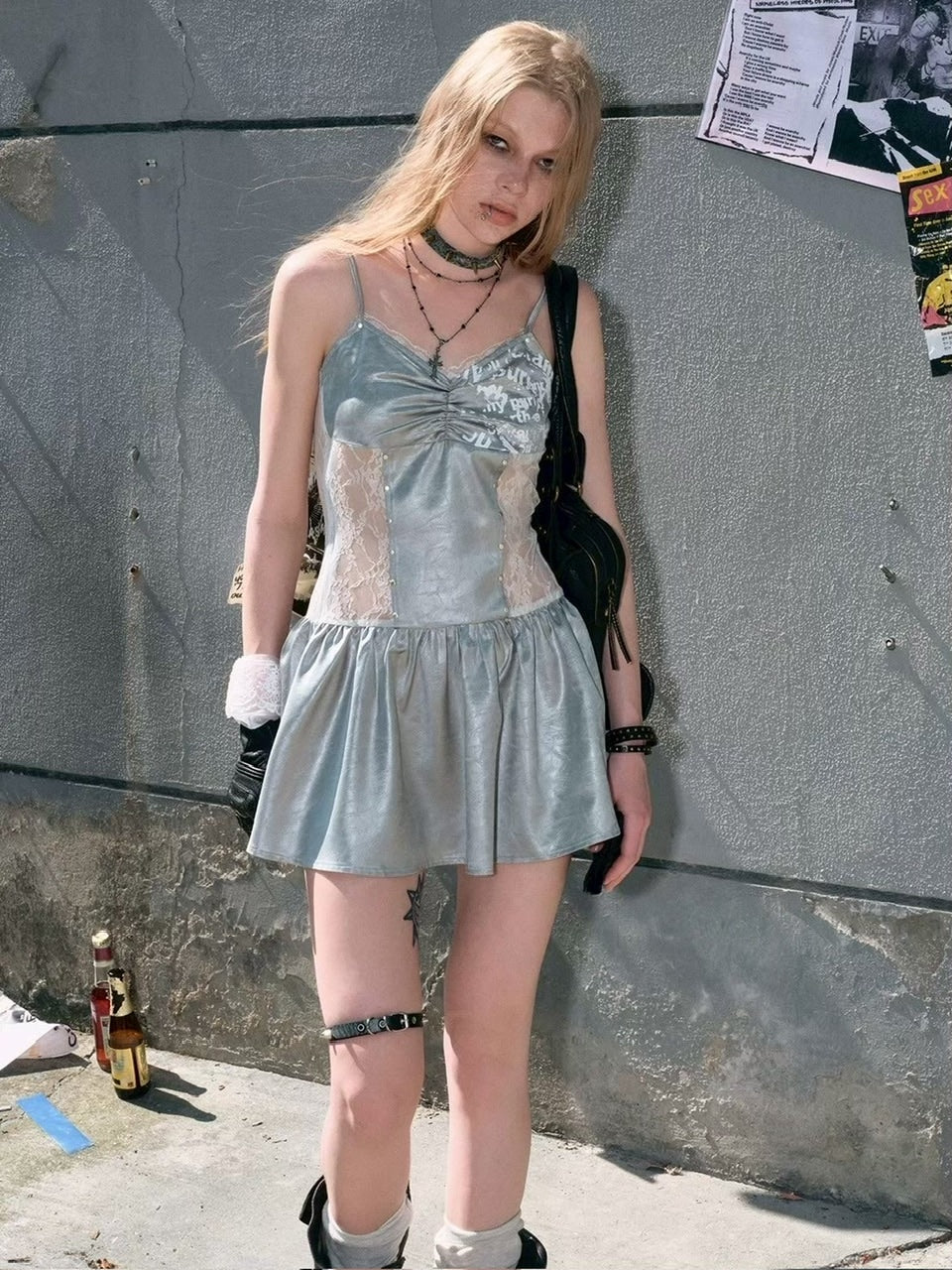 【Cest Nous】Blue Lace Camisole / 【セヌー】ブルーレースミニキャミワンピース