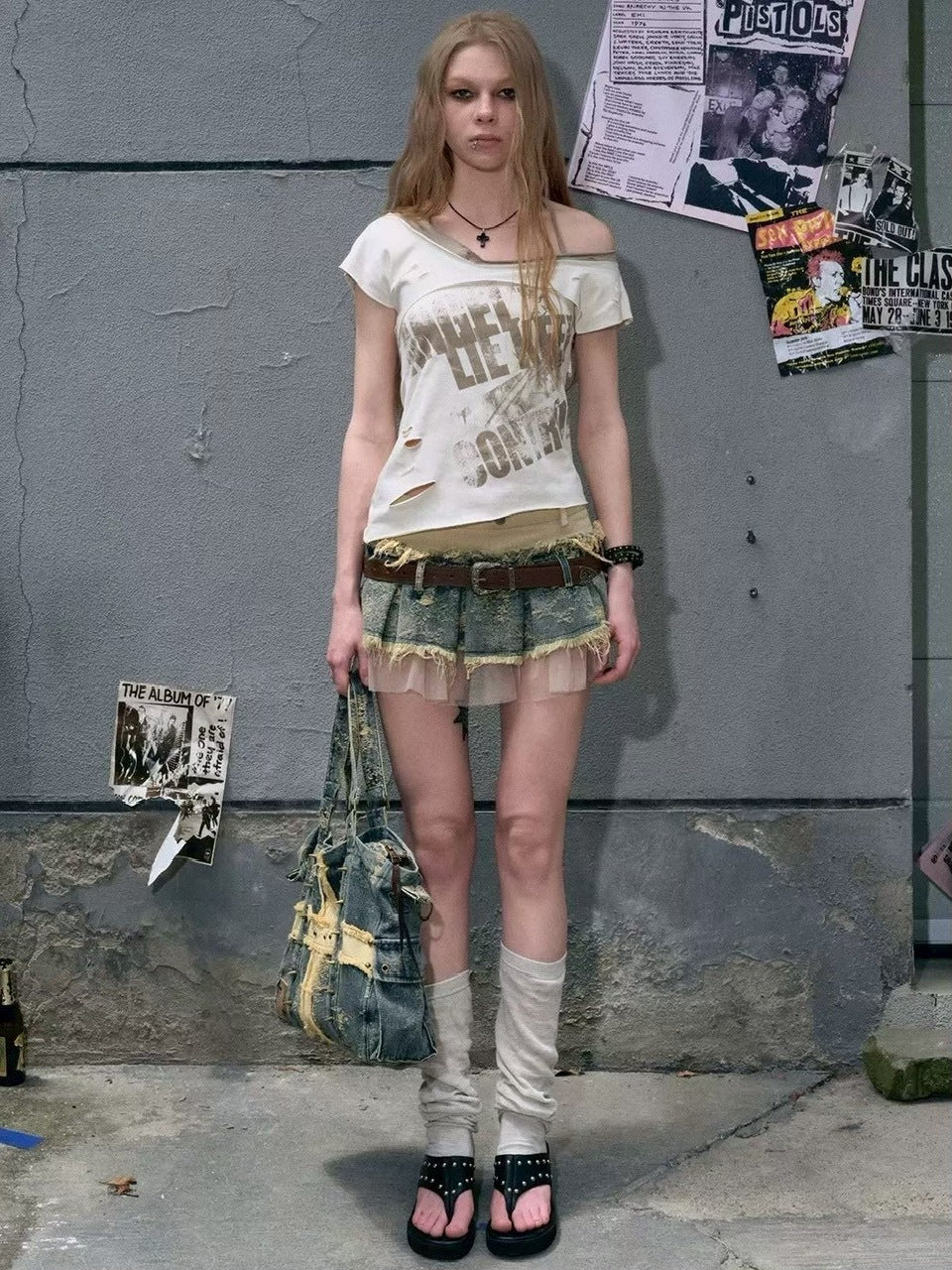 【Cest Nous】Belted Denim Pleated Skirt