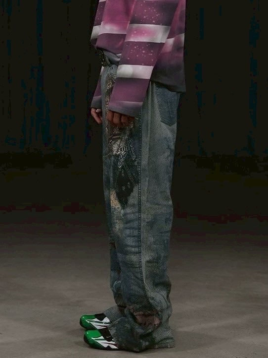 【DND4DES】PAISLEY BANDANA DISTRESSED FLARE PANTS