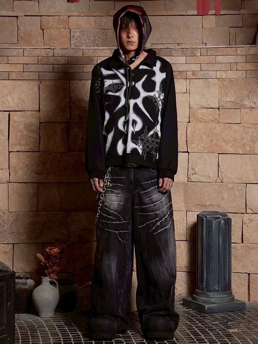 【DND4DES】GRAFFITI EMBROIDERED POLO HOODIE JACKET