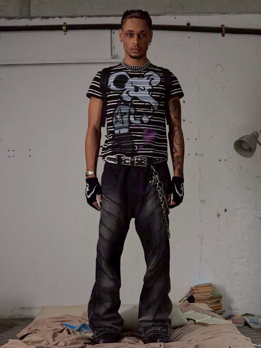 【DND4DES】RAT GRAFFITI STRIPED TIGHT T-SHIRT