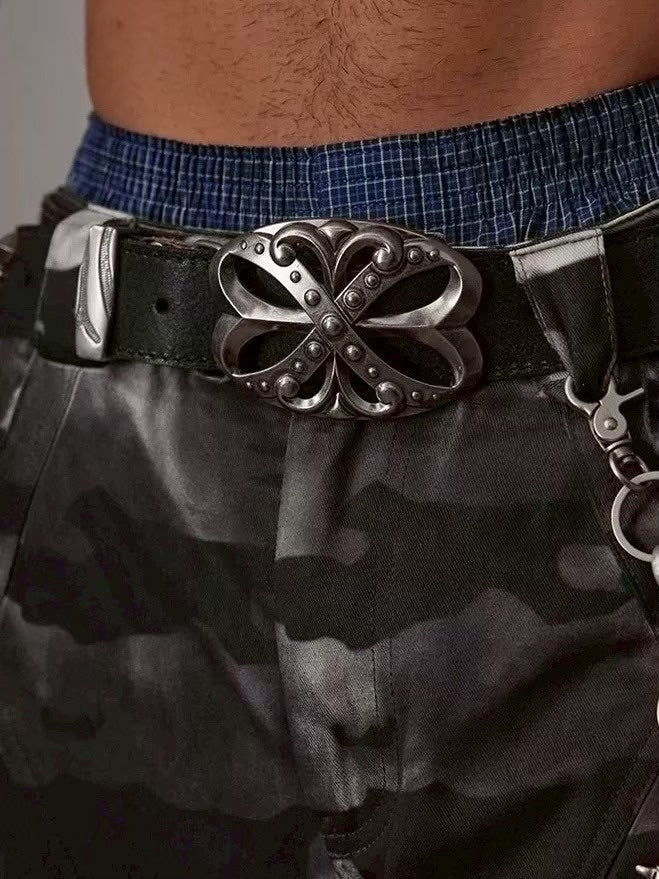 DND4DES】STUDDED RHINESTONE CARVED BUCKLE LEATHER BELT – PRESSING