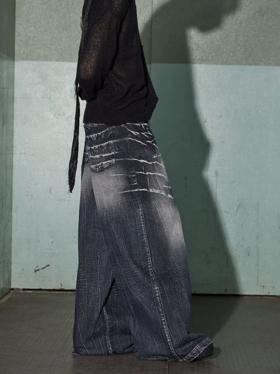 【DND4DES】LIGHTING CREASE WASHED WIDE-LEG JEANS