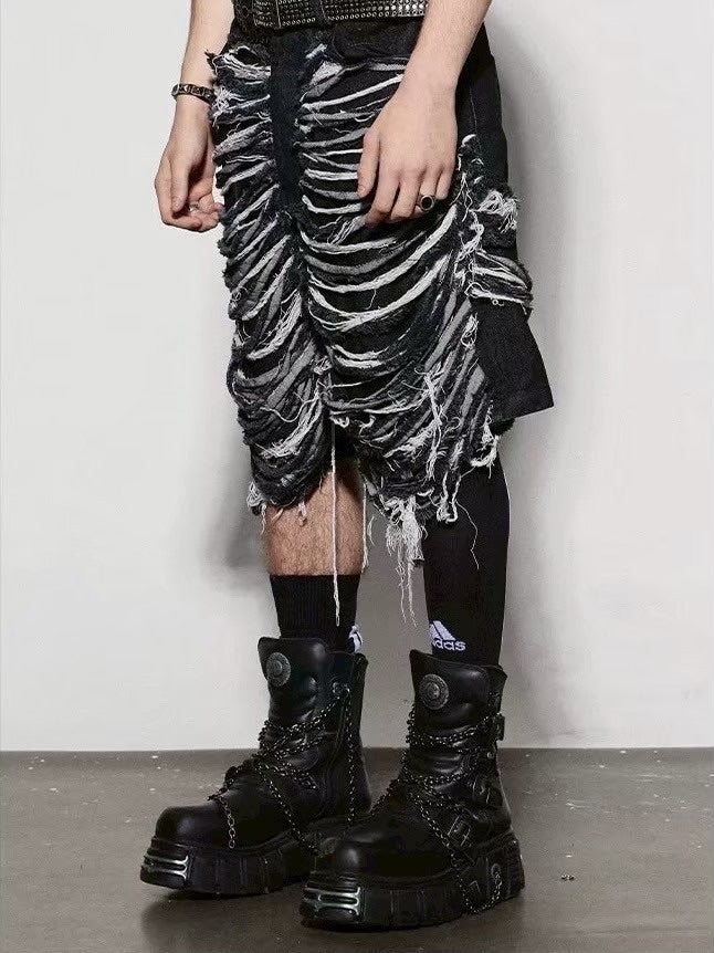 【DND4DES】HEAVILY DISTRESSED DENIM SHORTS