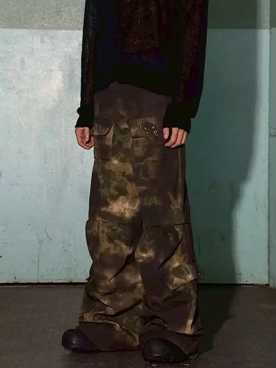 【DND4DES】CAMO DISTRESSED OVERSIZE CARGO PANTS