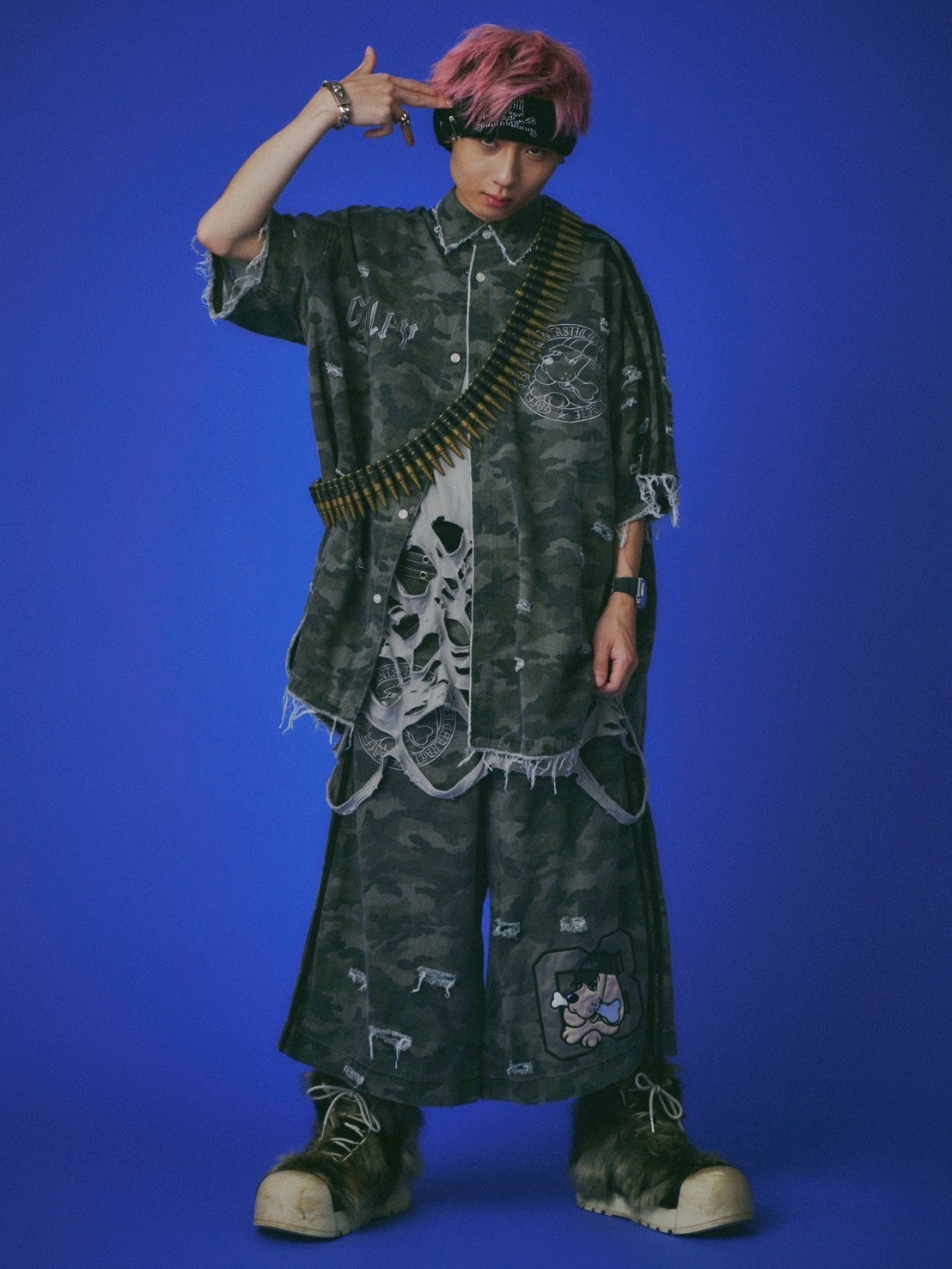 【GALFY】カモフラかも？ボロボロシャツ