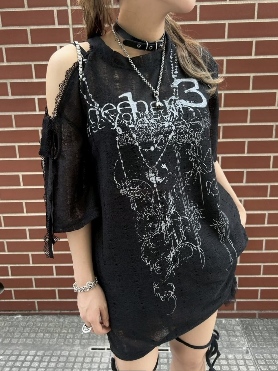 受注制【Never mind the XU】unbalance grunge tee (2color) / 【エックスユー ドッグ】アンバランスグランジメッシュ半袖トップス