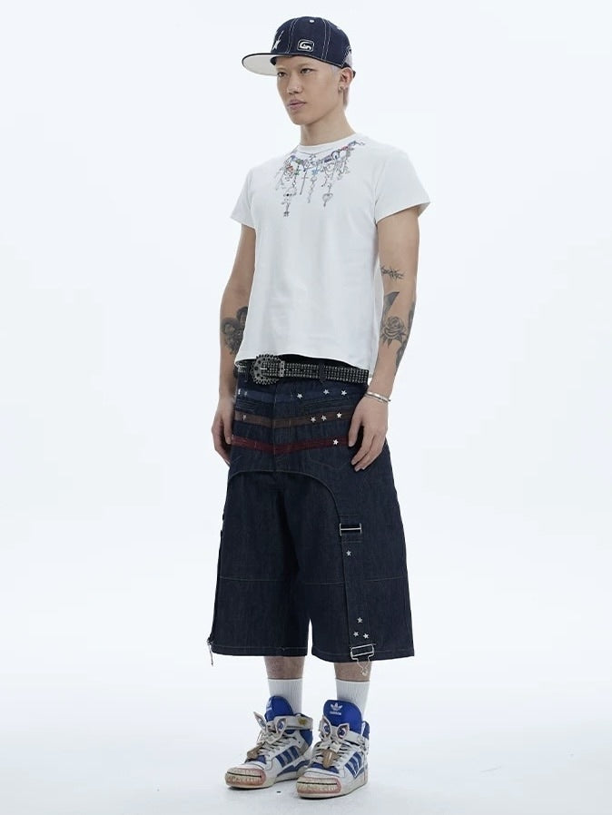 【DND4DES】COLORFUL SUEDE RAW DENIM SHORTS