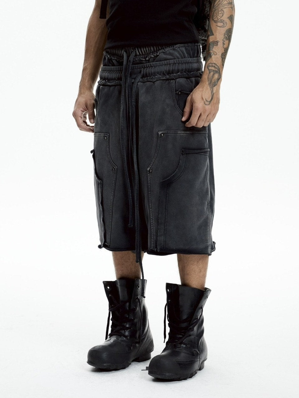 【DND4DES】DOUBLE WAIST KNITTED CROPPED TROUSERS