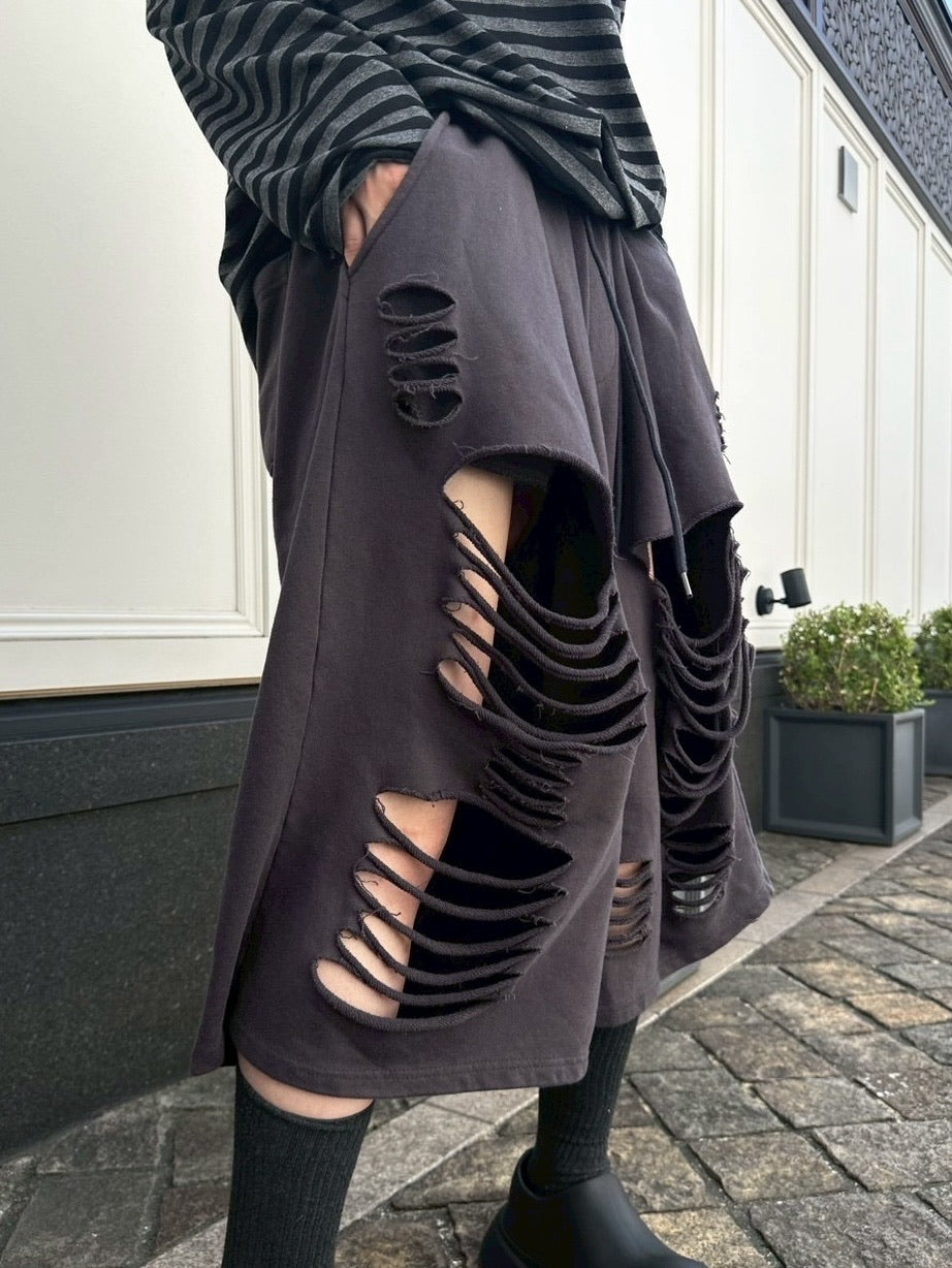 受注制【LUV CODE】damage sweat half pants (3color)