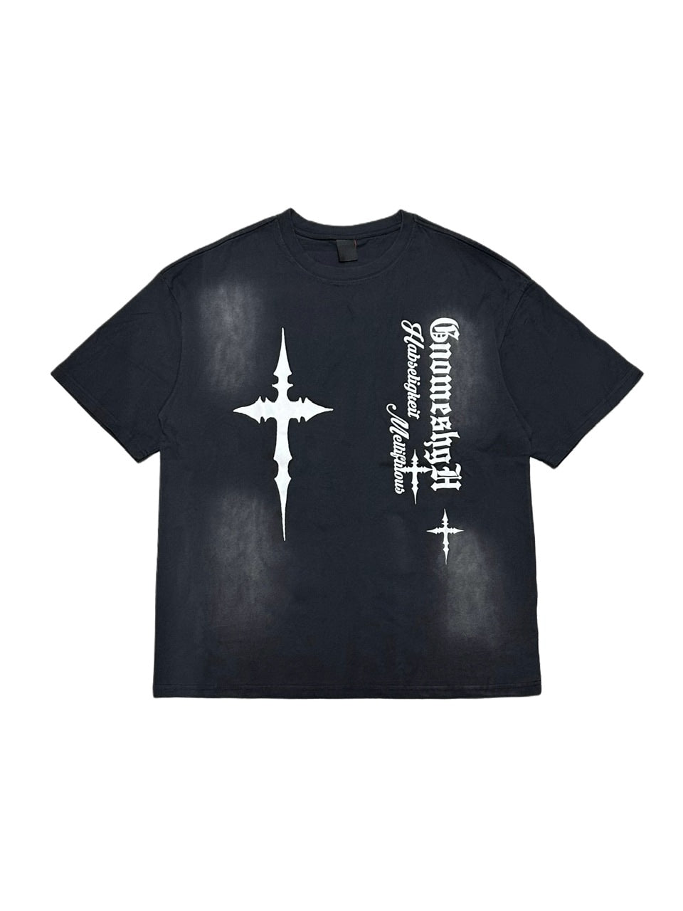 受注制【Never mind the XU】dirty cross print tee (2color) / 【ネバーマインドザエックスユー】ダーティークロスプリント半袖Tシャツ