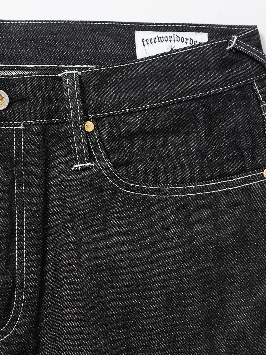 【F.V.V.O】RED SELVEDGE EMBROIDERED RAW DENIM JEANS