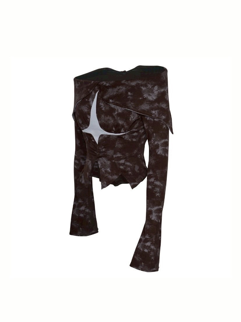 【La Lune】SNOWY TOP / 【ラリュンヌ】グランジタイダイオフショルダー長袖トップス