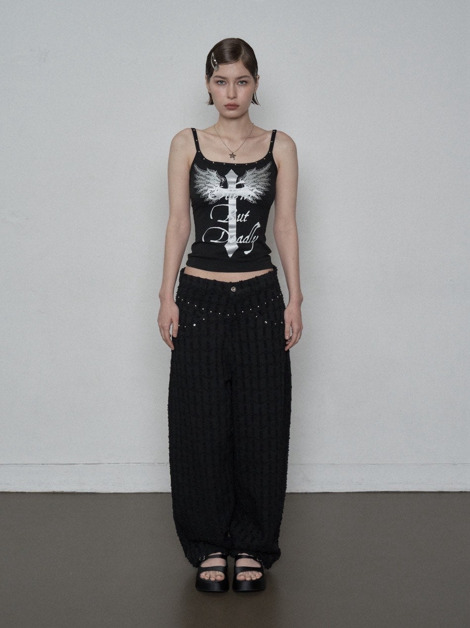 【SETUP‐EXE】CROSS STUDDED SLEEVELESS / 【セットアップエグゼ】クロススタッズキャミソール