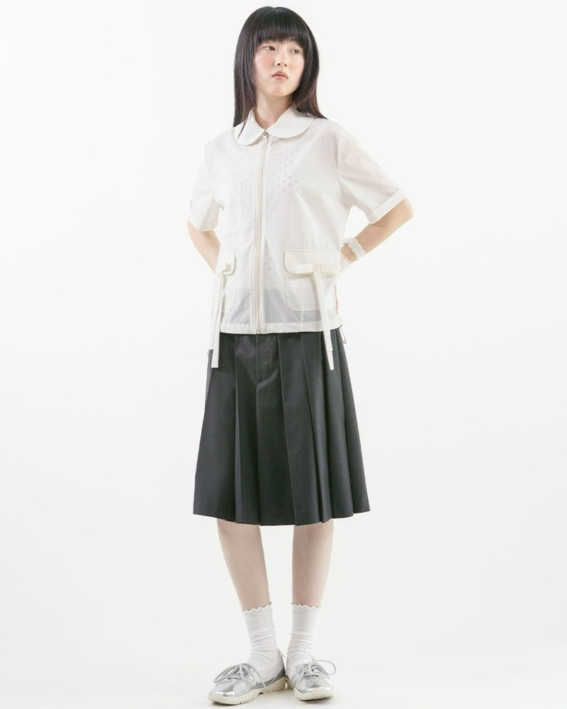 【TUOMIO】ROUND COLLAR NYLON ZIP-UP / 【トゥオミオ】ラウンドカラーナイロン半袖シャツジャケット