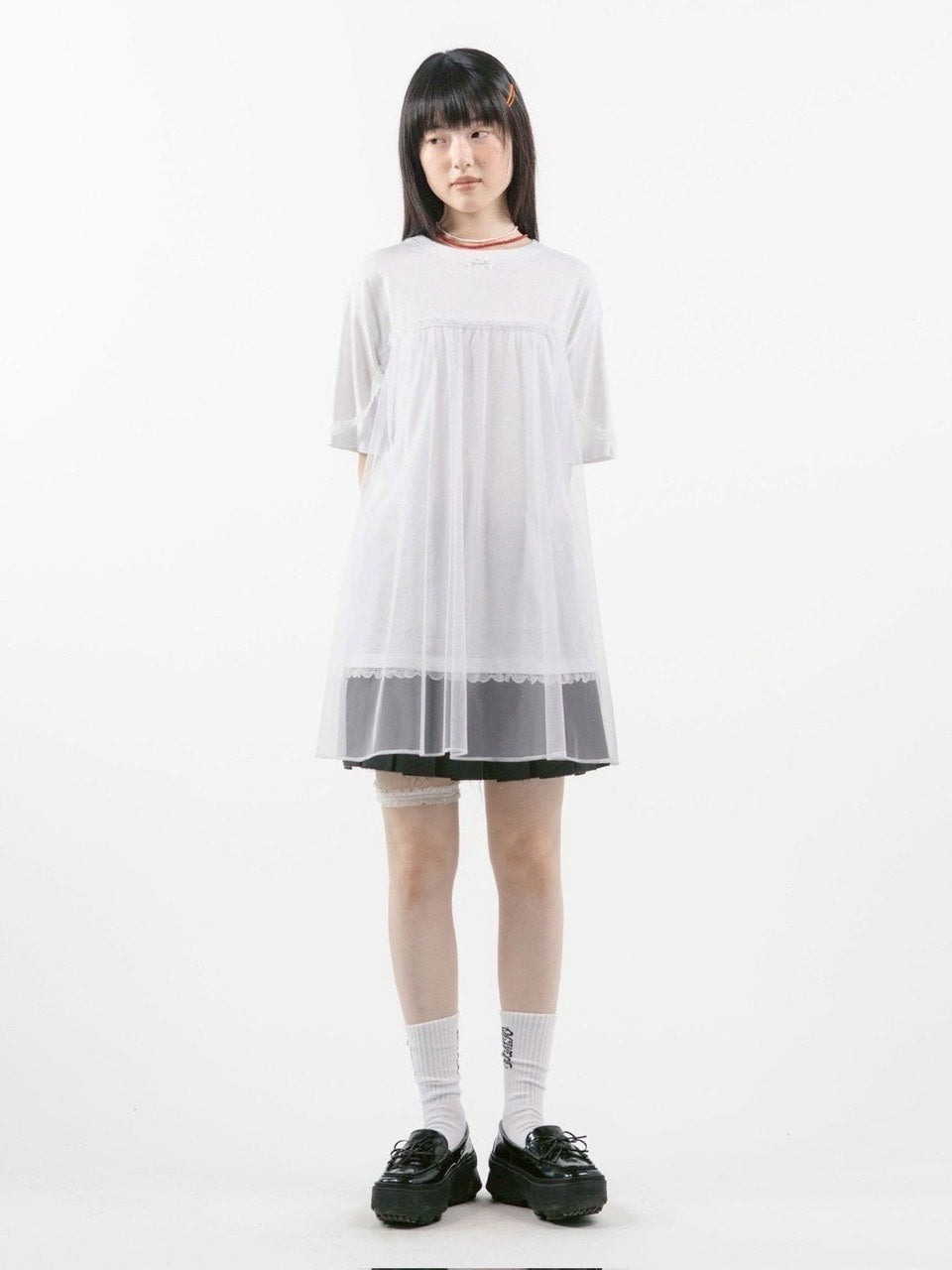 【TUOMIO】MESH LAYERED LACE T-SHIRT / 【トゥオミオ】メッシュレイヤードレース半袖Tシャツ