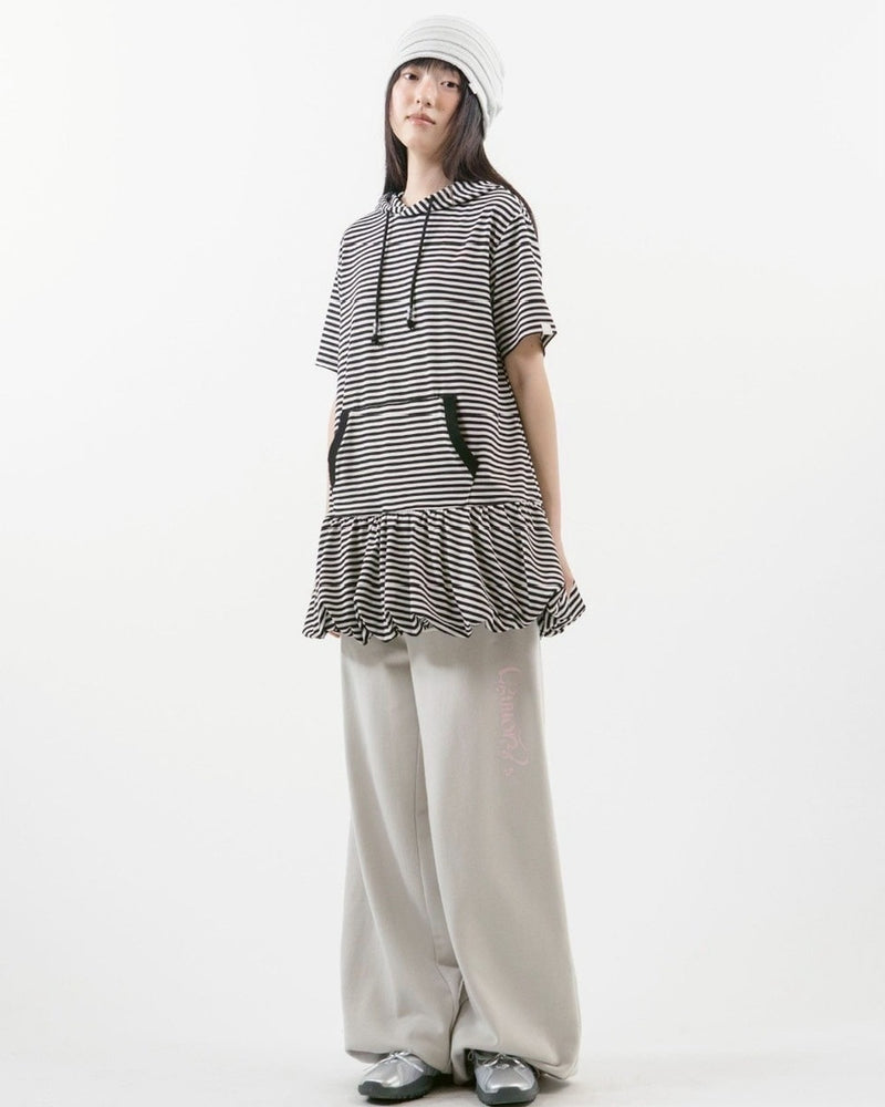 【TUOMIO】STRIPE BALLOON HOOD DRESS / 【トゥオミオ】ストライプバルーンフードワンピース