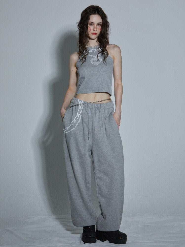 【GATELESS】CHAIN PRINT AMERICAN SLEEVE CROPPED TANK TOP / 【ゲートレス】チェーンプリントアメリカンスリーブクロップドタンクトップ