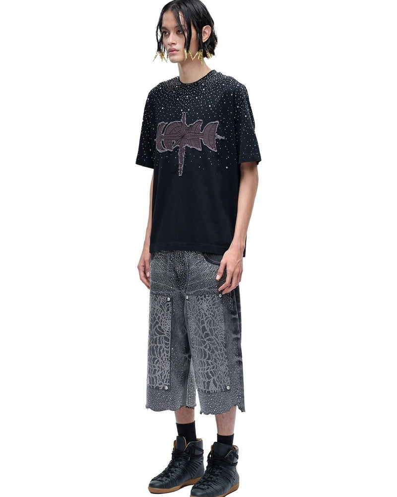 【The Boy Has No Patience】LUMINOUS DAWN RHINESTONE TEE / 【ザボーイハズノーペーシェンス】ロゴパッチワークラインストーン半袖Tシャツ