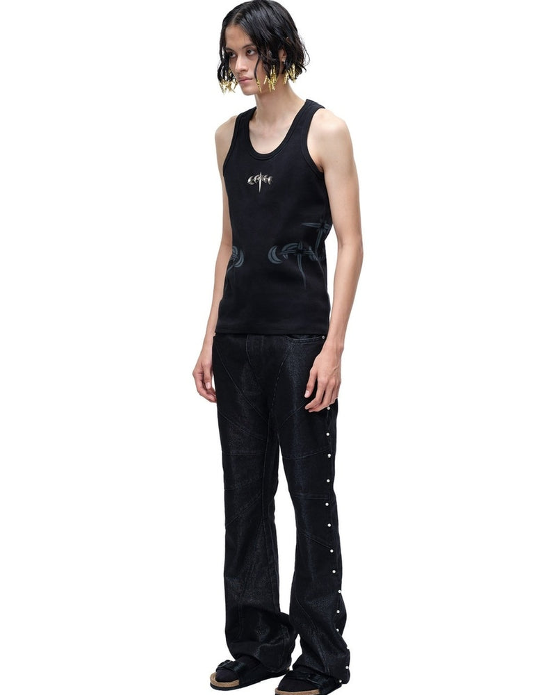 【The Boy Has No Patience】LUMINOUS DAWN ASTRAL METAL LOGO VEST / 【ザボーイハズノーペーシェンス】メタルロゴグラフィックプリントタンクトップ
