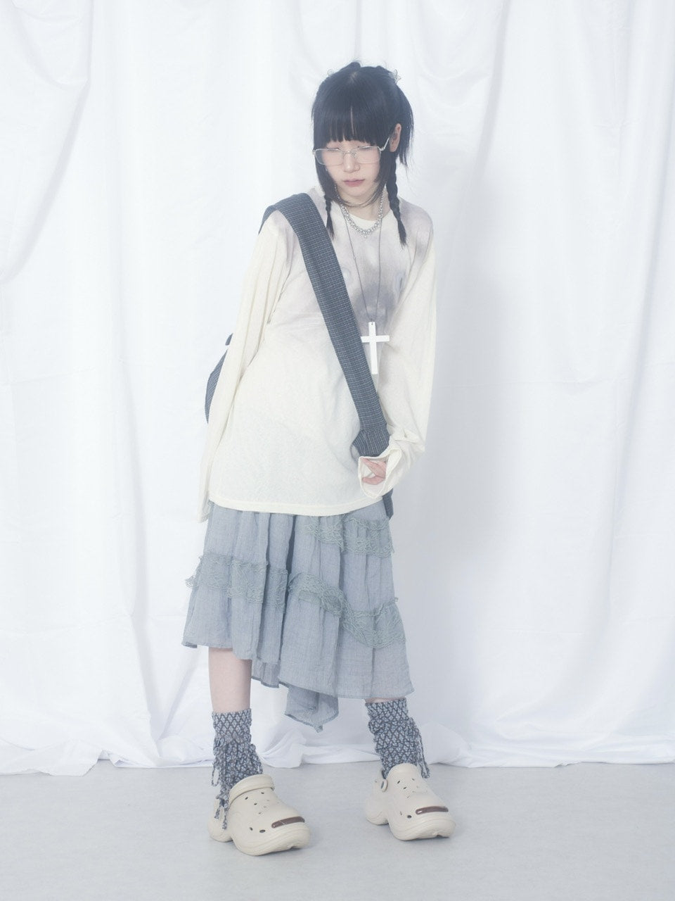 国際配送【Nerd out XU】cat face sheer long sleeve / 【ナードアウトエックスユー】キャットフェイスシアー長袖Tシャツ