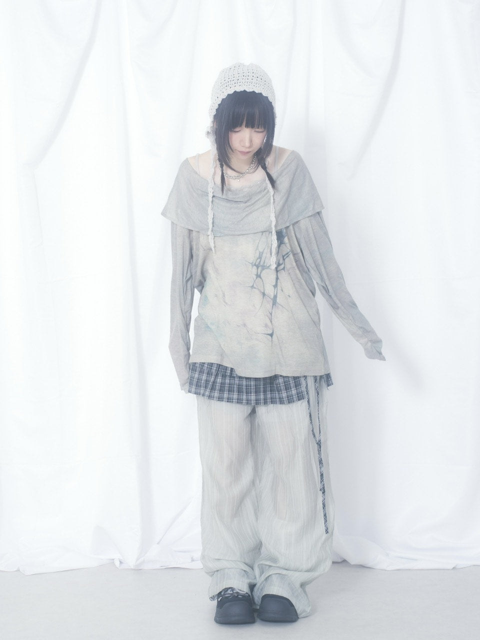 国際配送【Nerd out XU】crape sheer pants / 【ナードアウトエックスユー】クレープシアーパンツ