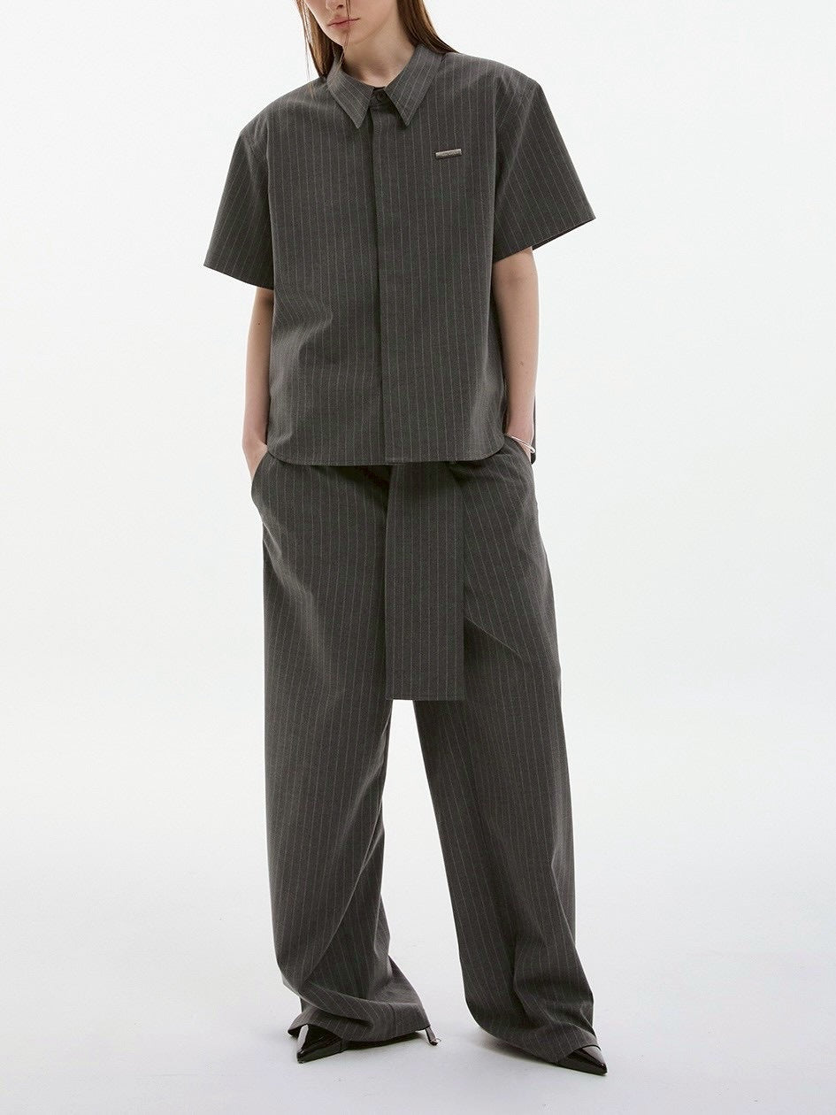 【ESC STUDIO】neat shoulder pad shirt/ 【イーエスシーステュディオ】ニートショルダーパット半袖シャツ