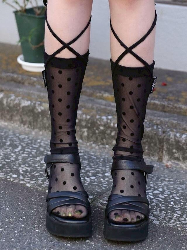 【Uglyshadow】MESH DOTTED SOCKS / 【アグリーシャドウ】メッシュドットシアーリボンソックス