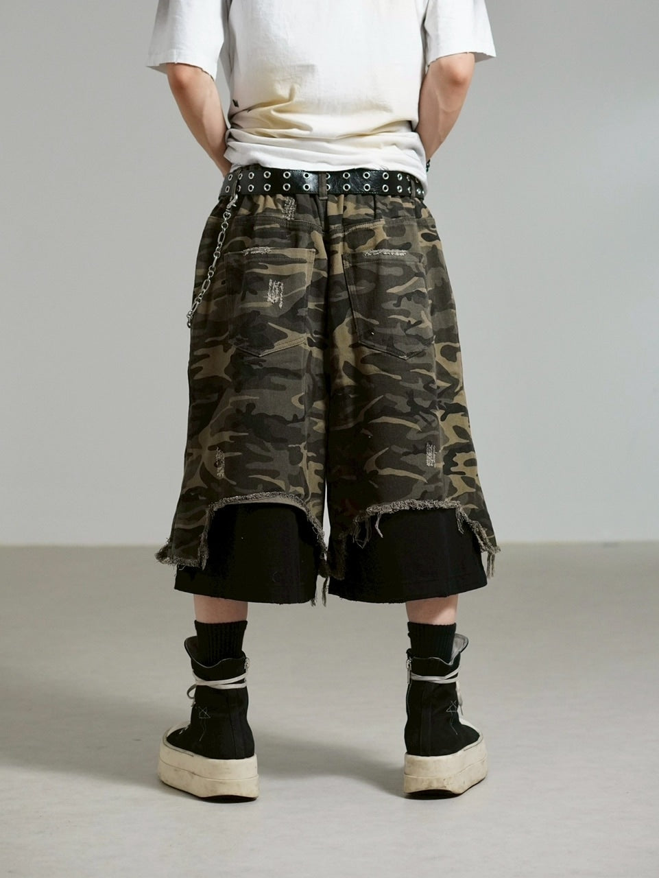 受注制【Chikashitsu +】layered camouflage bermuda pants / 【チカシツプラス】レイヤードカモフラージュバミューダパンツ (2color)