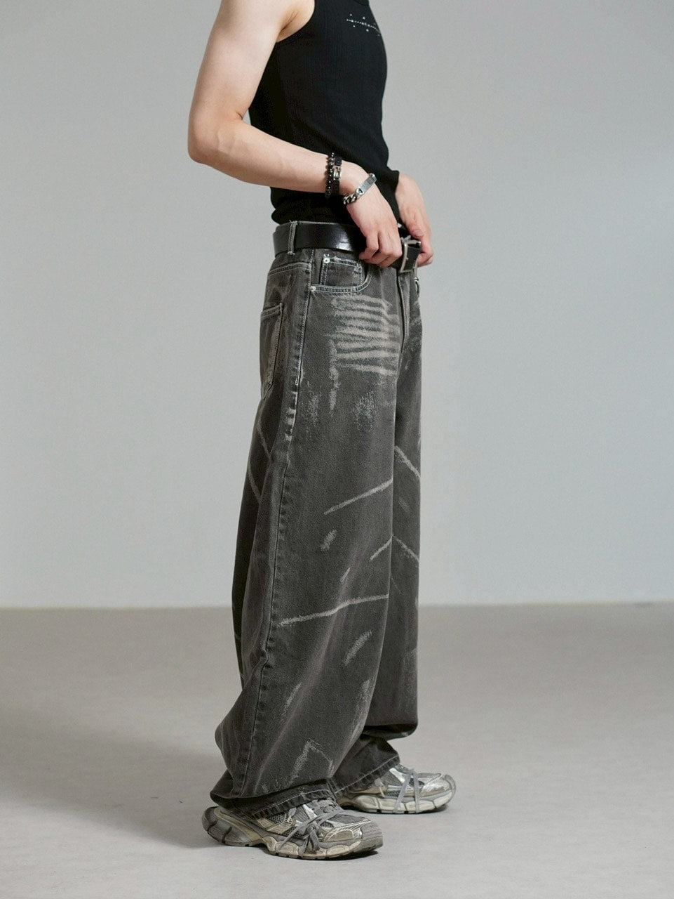 【Chikashitsu +】full painting wide denim pants / 【チカシツプラス】 フルペインティングワイドデニム