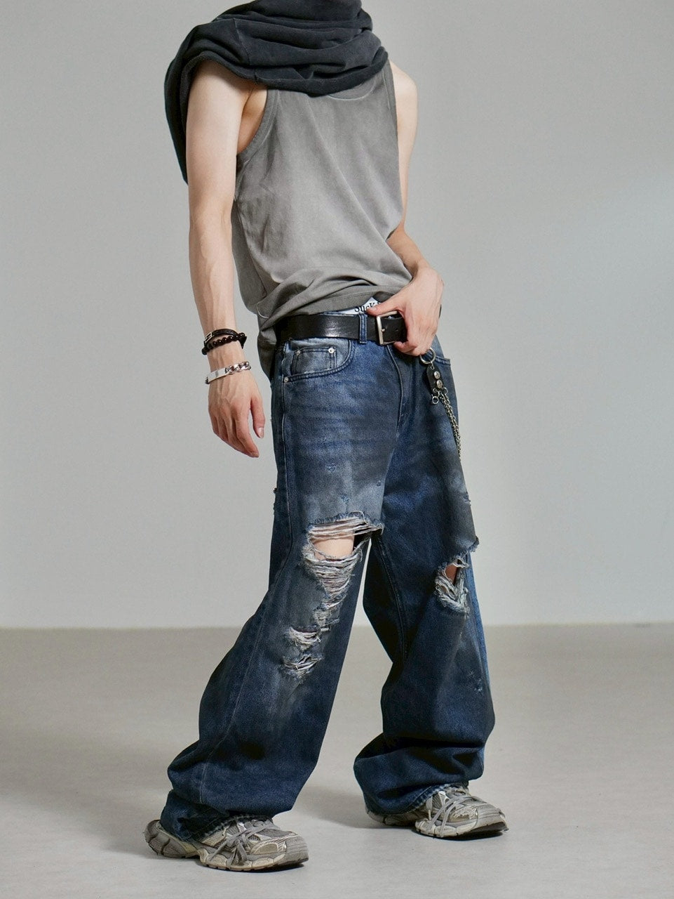 受注制【Chikashitsu +】oiled wash destroy denim pants / 【チカシツプラス】オイルドウォッシュデストロイデニムパンツ