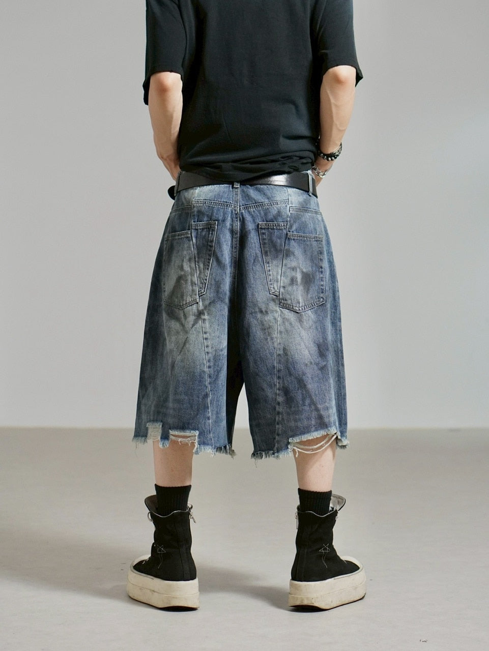 受注制【Chikashitsu +】oiled wash damage bermuda pants / 【チカシツプラス】オイルドウォッシュダメージバミューダパンツ (2color)
