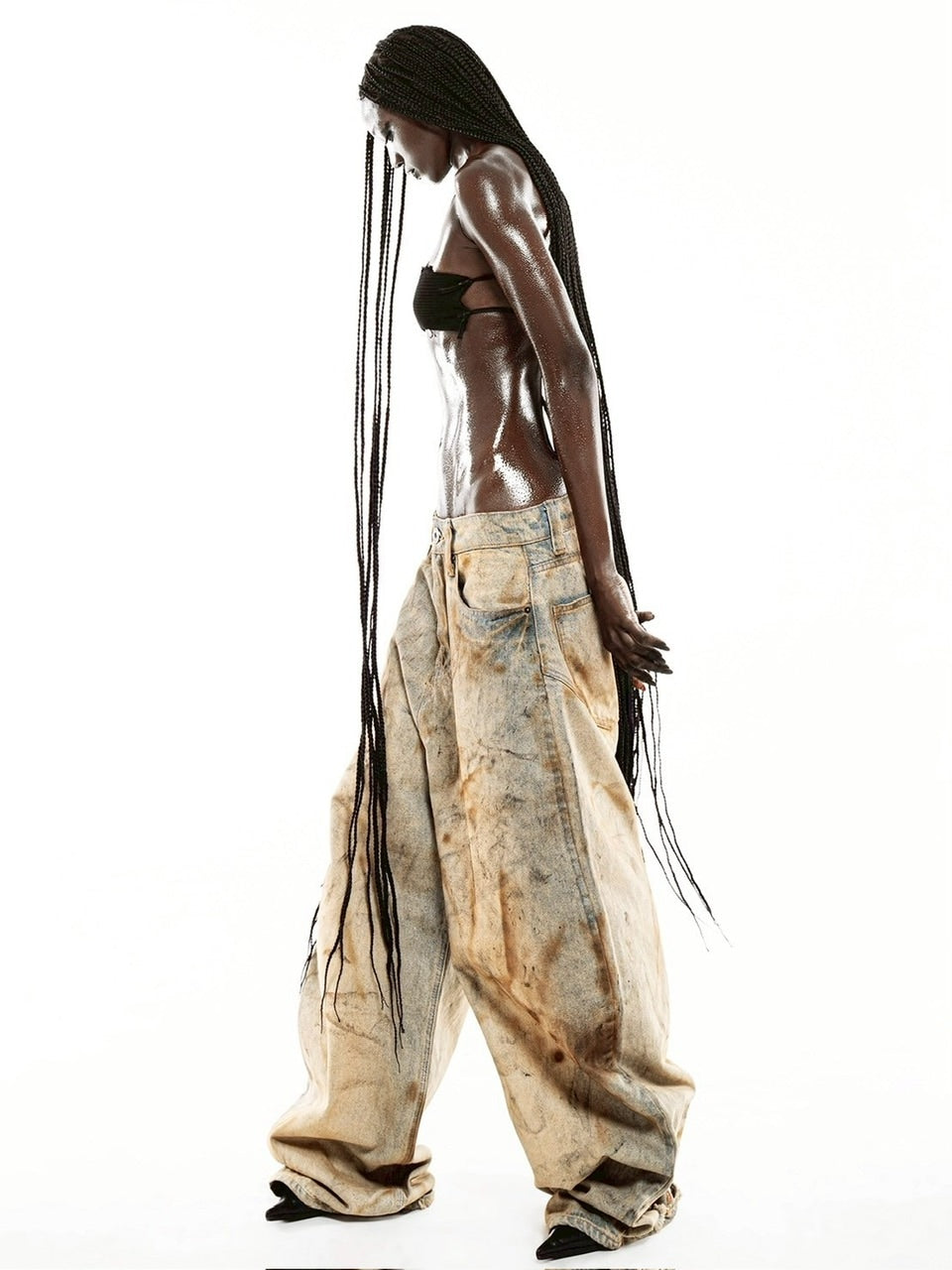 【LATUI ATELIER】OAF JEANS (OLD AS FUCKBUT PROMISE IMNEW) / 【ラトゥイ アトリエ】ダーティーウォッシュデニムパンツ