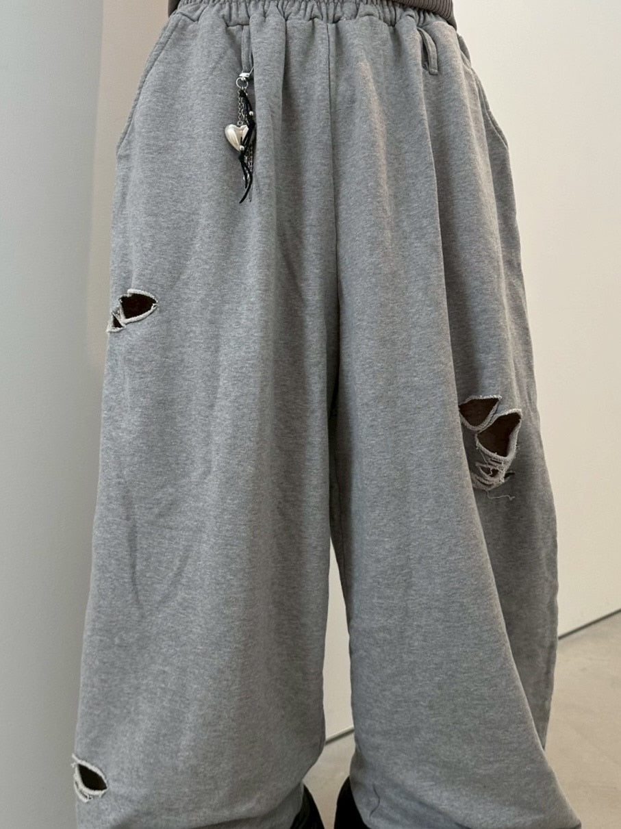 【LUV CODE】damage wide sweat pants (3color)