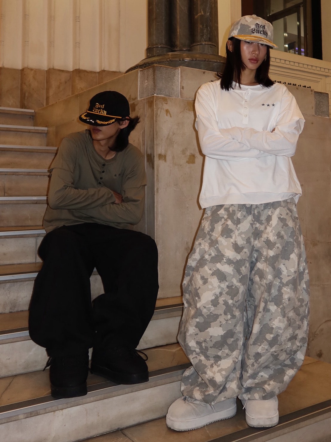 【IFEELLUCKY】Layered cross long sleeve / 【アイフィールラッキー】レイヤードクロス長袖Ｔシャツ